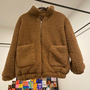 Tan Sherpa Zip Up Jacket